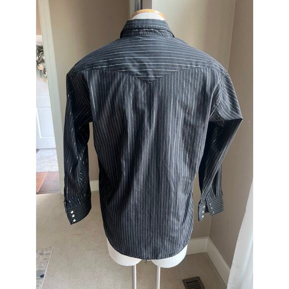 Panhandle slim cowboy buttondown black striped long-sleeve shirt size L - Picture 3 of 5
